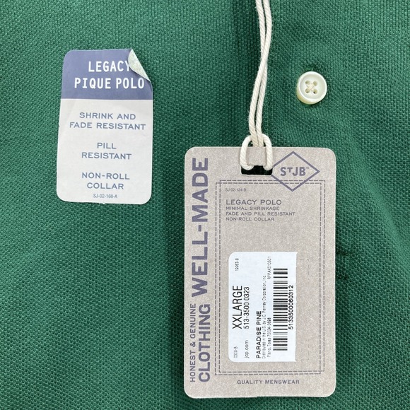 St Johns Bay Polo Shirt Mens 2XL Green Legacy Pique Non Roll Collar Golf Casual - Picture 5 of 12